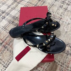 Valentino Black Sandals with Gold Studs